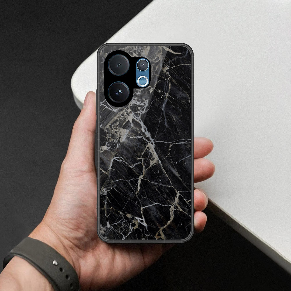 Vivo V60 Cover - Black Marble Series  - HQ Ultra Shine Premium Infinity Glass Soft Silicon Borders Case