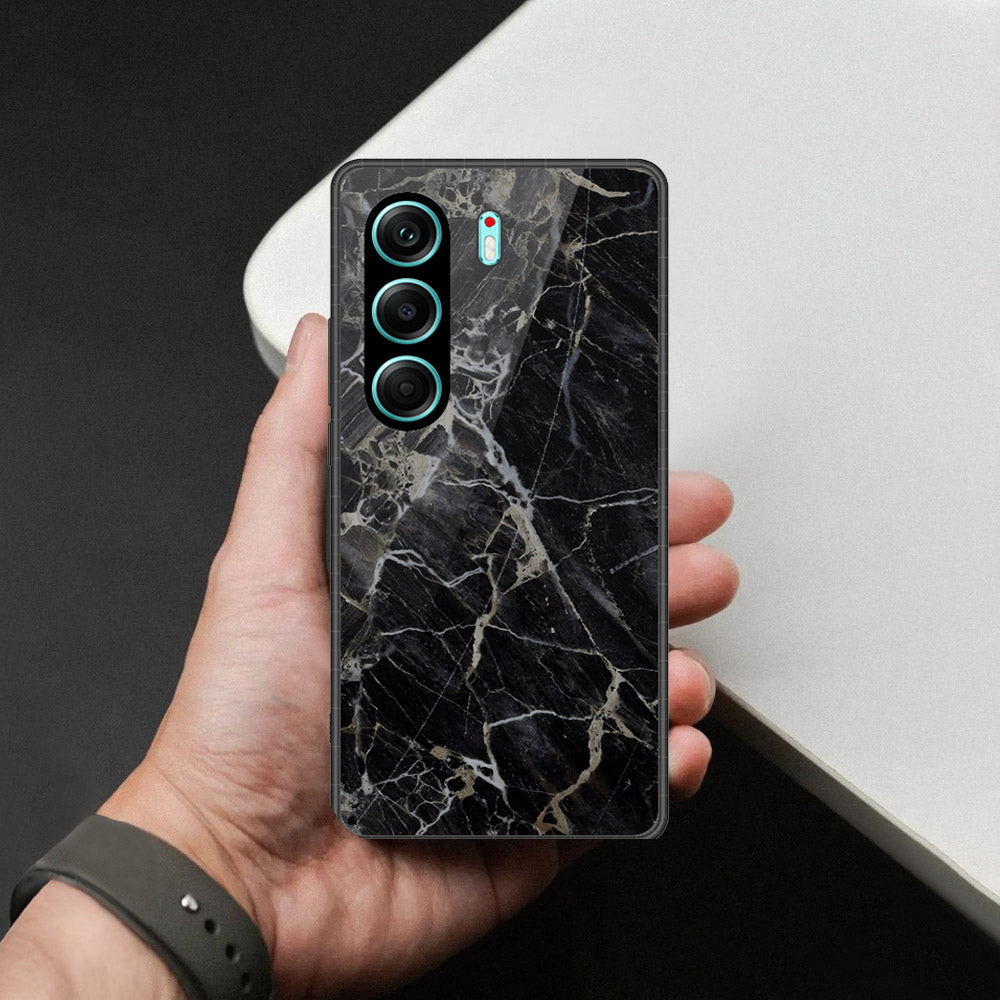 Tecno Camon 40 Pro 5G Cover - Black Marble Series  - HQ Ultra Shine Premium Infinity Glass Soft Silicon Borders Case