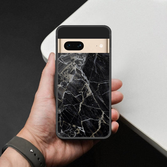 Google Pixel 7 Cover - Black Marble Series  - HQ Ultra Shine Premium Infinity Glass Soft Silicon Borders Case