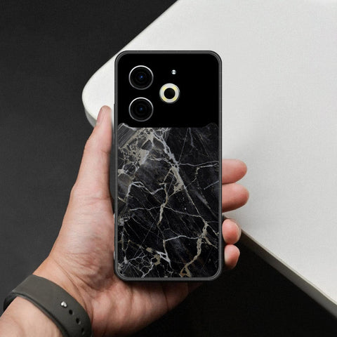 Tecno Pova 6 Cover - Black Marble Series  - HQ Ultra Shine Premium Infinity Glass Soft Silicon Borders Case