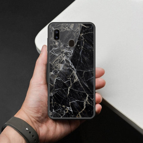 Samsung Galaxy A30 Cover - Black Marble Series  - HQ Ultra Shine Premium Infinity Glass Soft Silicon Borders Case
