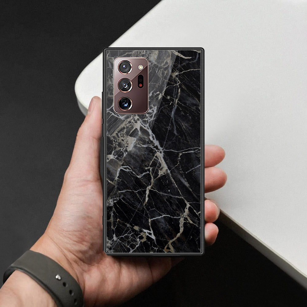 Samsung Galaxy Note 20 Ultra Cover - Black Marble Series  - HQ Ultra Shine Premium Infinity Glass Soft Silicon Borders Case