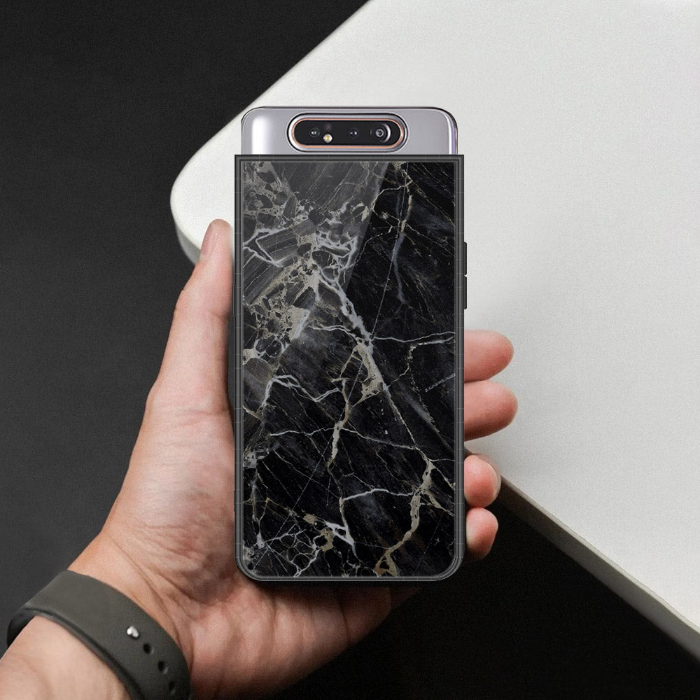 Samsung Galaxy A80 Cover - Black Marble Series  - HQ Ultra Shine Premium Infinity Glass Soft Silicon Borders Case