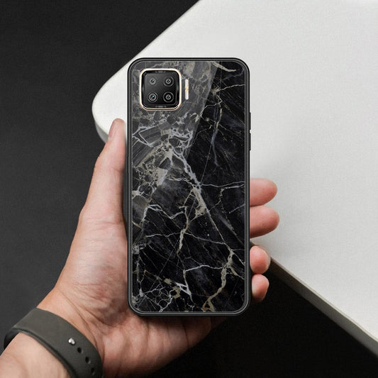 Oppo F17 Cover - Black Marble Series  - HQ Ultra Shine Premium Infinity Glass Soft Silicon Borders Case