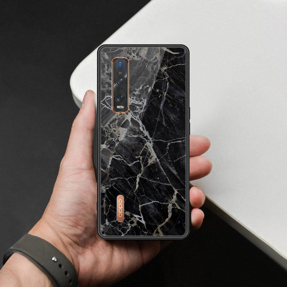 Oppo Find X2 Pro Cover - Black Marble Series  - HQ Ultra Shine Premium Infinity Glass Soft Silicon Borders Case