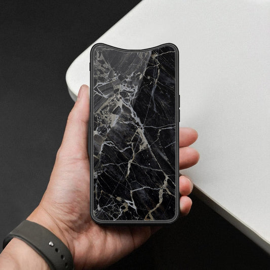 Oppo Find X Cover - Black Marble Series  - HQ Ultra Shine Premium Infinity Glass Soft Silicon Borders Case