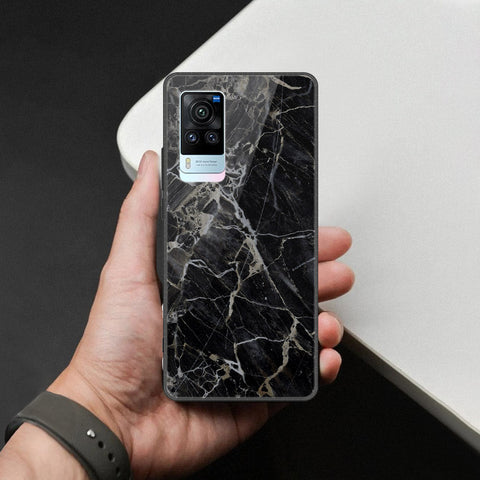 Vivo X60 Cover - Black Marble Series  - HQ Ultra Shine Premium Infinity Glass Soft Silicon Borders Case