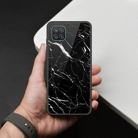 Samsung Galaxy A12 Cover - Black Marble Series  - HQ Ultra Shine Premium Infinity Glass Soft Silicon Borders Case