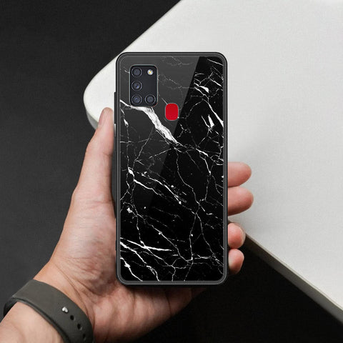Samsung Galaxy A21s Cover - Black Marble Series  - HQ Ultra Shine Premium Infinity Glass Soft Silicon Borders Case