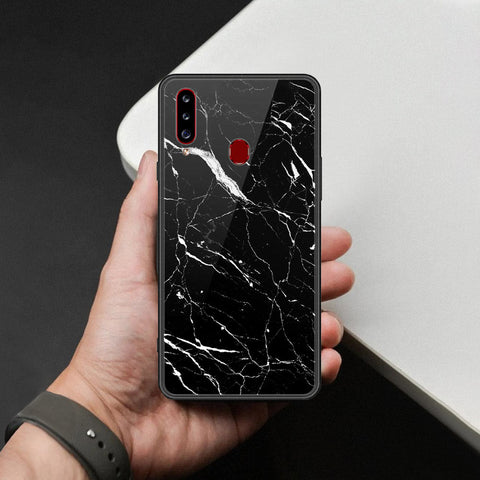 Samsung Galaxy A20s Cover - Black Marble Series  - HQ Ultra Shine Premium Infinity Glass Soft Silicon Borders Case