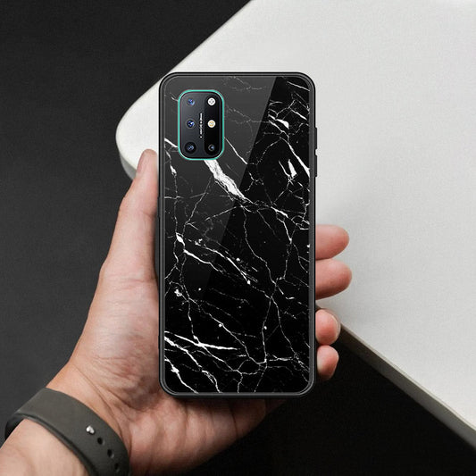 OnePlus 8T Cover - Black Marble Series  - HQ Ultra Shine Premium Infinity Glass Soft Silicon Borders Case (Fast Delivery)
