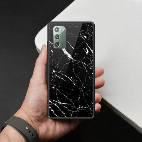 Samsung Galaxy Note 20 Cover - Black Marble Series  - HQ Ultra Shine Premium Infinity Glass Soft Silicon Borders Case