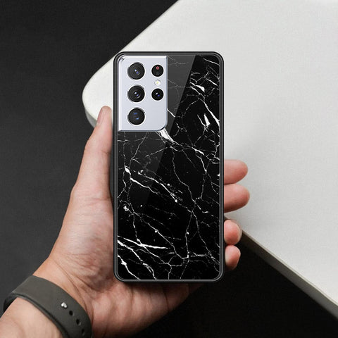 Samsung Galaxy S21 Ultra 5G Cover - Black Marble Series  - HQ Ultra Shine Premium Infinity Glass Soft Silicon Borders Case
