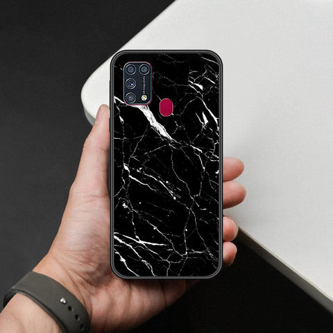 Samsung Galaxy M21s Cover - Black Marble Series  - HQ Ultra Shine Premium Infinity Glass Soft Silicon Borders Case