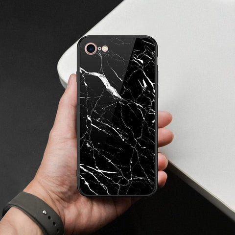 iPhone SE 2022 - Black Marble Series  - HQ Ultra Shine Premium Infinity Glass Soft Silicon Borders Case