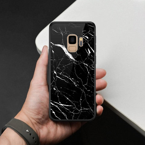 Samsung Galaxy S9 Cover - Black Marble Series  - HQ Ultra Shine Premium Infinity Glass Soft Silicon Borders Case