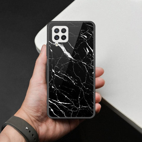 Samsung Galaxy A22 Cover - Black Marble Series  - HQ Ultra Shine Premium Infinity Glass Soft Silicon Borders Case