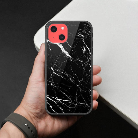 iPhone 13 Mini Cover - Black Marble Series  - HQ Ultra Shine Premium Infinity Glass Soft Silicon Borders Case