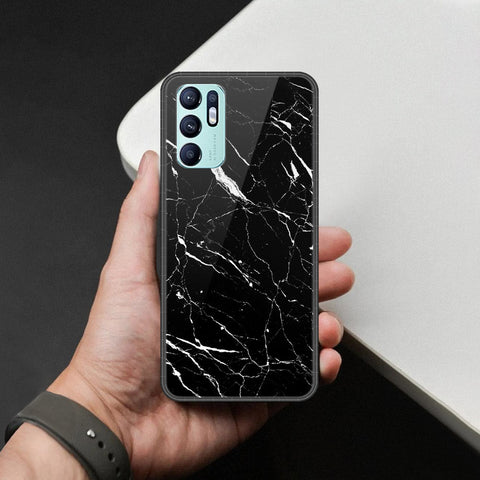 Oppo Reno 6 Cover - Black Marble Series  - HQ Ultra Shine Premium Infinity Glass Soft Silicon Borders Case