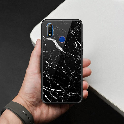 Realme 3 Cover - Black Marble Series  - HQ Ultra Shine Premium Infinity Glass Soft Silicon Borders Case