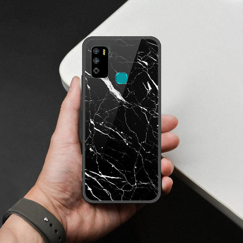Infinix Hot 9 Play Cover - Black Marble Series  - HQ Ultra Shine Premium Infinity Glass Soft Silicon Borders Case