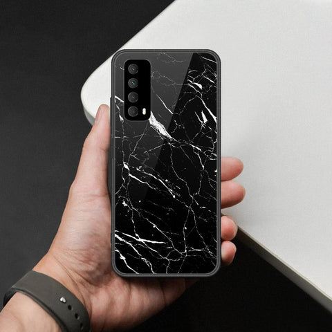 Huawei Y7a Cover - Black Marble Series  - HQ Ultra Shine Premium Infinity Glass Soft Silicon Borders Case