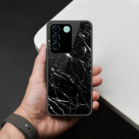 Vivo V27e Cover - Black Marble Series  - HQ Ultra Shine Premium Infinity Glass Soft Silicon Borders Case