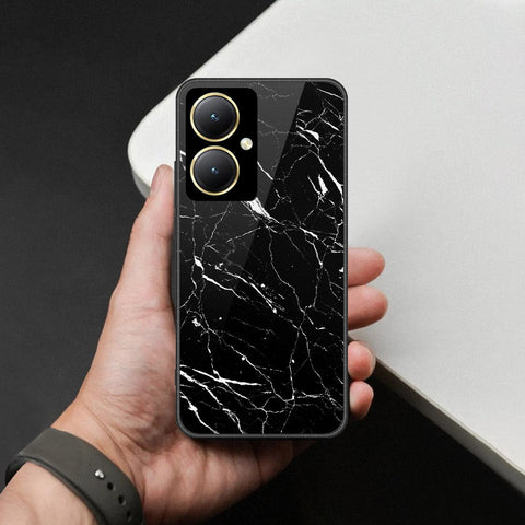 Vivo Y35 Plus Cover - Black Marble Series  - HQ Ultra Shine Premium Infinity Glass Soft Silicon Borders Case