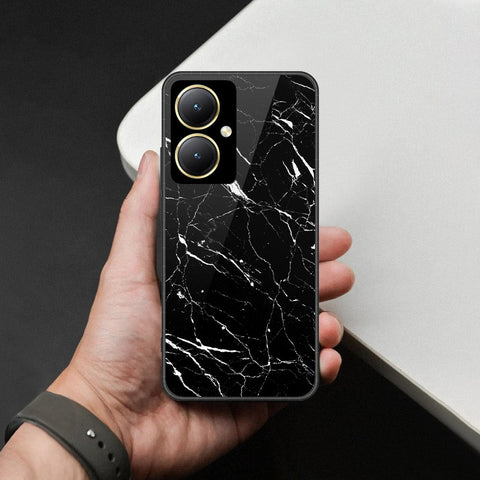 Vivo Y35m Plus Cover - Black Marble Series  - HQ Ultra Shine Premium Infinity Glass Soft Silicon Borders Case