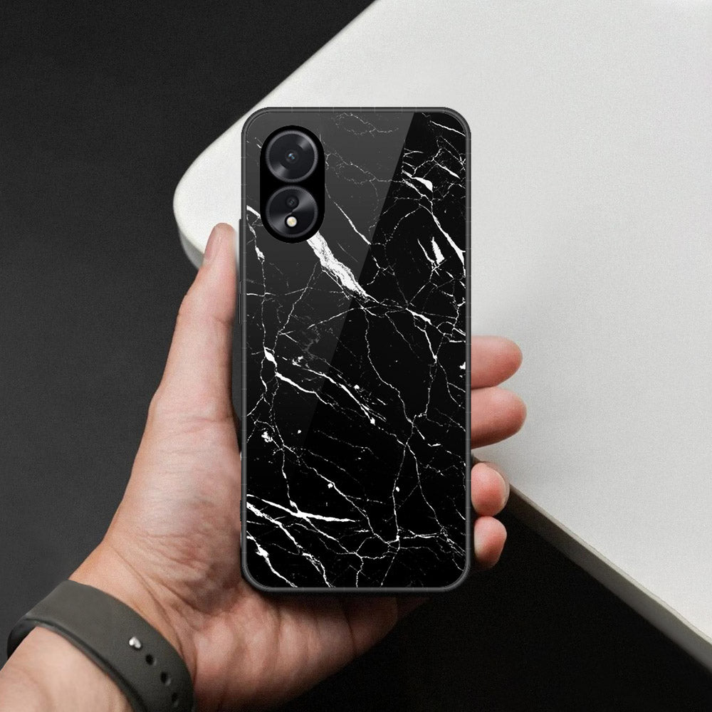 Oppo A18 Cover - Black Marble Series  - HQ Ultra Shine Premium Infinity Glass Soft Silicon Borders Case (Fast Delivery)