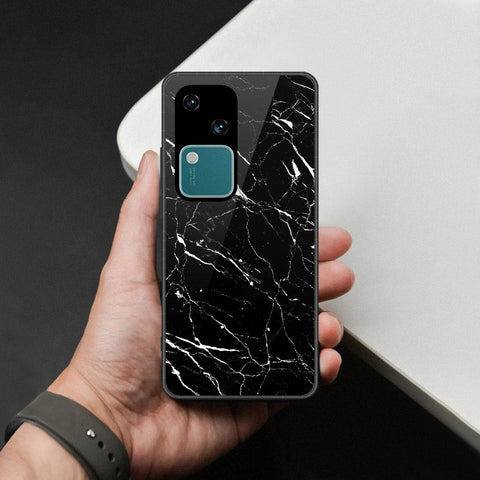 Vivo V30 Cover - Black Marble Series  - HQ Ultra Shine Premium Infinity Glass Soft Silicon Borders Case