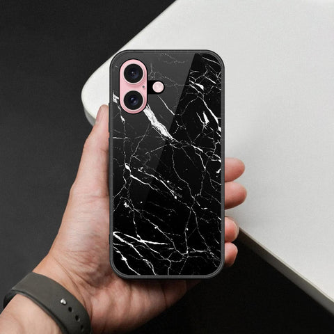 iPhone 16 - Black Marble Series  - HQ Ultra Shine Premium Infinity Glass Soft Silicon Borders Case