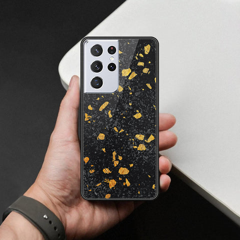 Samsung Galaxy S21 Ultra 5G Cover - Black Marble Series  - HQ Ultra Shine Premium Infinity Glass Soft Silicon Borders Case