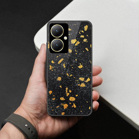 Vivo Y35m Plus Cover - Black Marble Series  - HQ Ultra Shine Premium Infinity Glass Soft Silicon Borders Case