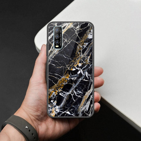 Vivo Y70s Cover - Black Marble Series  - HQ Ultra Shine Premium Infinity Glass Soft Silicon Borders Case