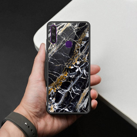 Huawei Y6p Cover - Black Marble Series  - HQ Ultra Shine Premium Infinity Glass Soft Silicon Borders Case