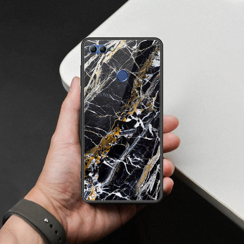 Huawei Y9 2018 Cover - Black Marble Series  - HQ Ultra Shine Premium Infinity Glass Soft Silicon Borders Case