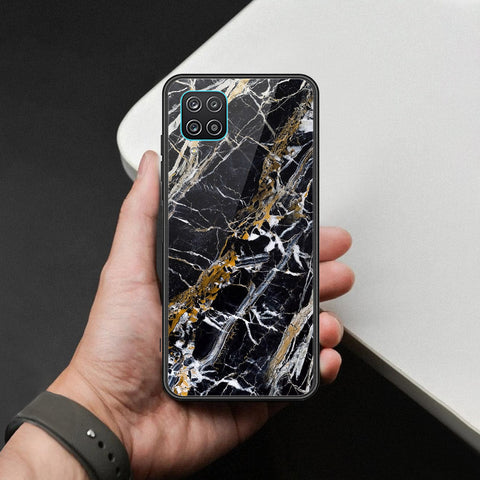 Samsung Galaxy A12 Cover - Black Marble Series  - HQ Ultra Shine Premium Infinity Glass Soft Silicon Borders Case