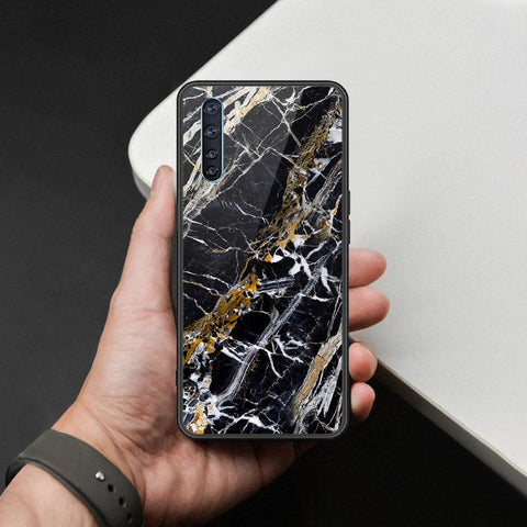 Oppo F15 Cover - Black Marble Series  - HQ Ultra Shine Premium Infinity Glass Soft Silicon Borders Case
