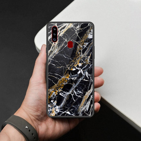 Samsung Galaxy A20s Cover - Black Marble Series  - HQ Ultra Shine Premium Infinity Glass Soft Silicon Borders Case