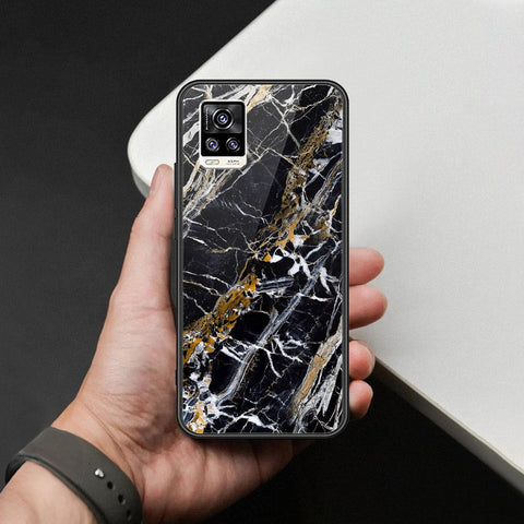 Vivo V20 Cover - Black Marble Series  - HQ Ultra Shine Premium Infinity Glass Soft Silicon Borders Case