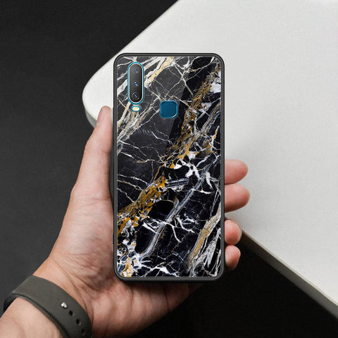 Vivo Y12 Cover - Black Marble Series  - HQ Ultra Shine Premium Infinity Glass Soft Silicon Borders Case