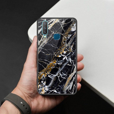 Vivo Y15 Cover - Black Marble Series  - HQ Ultra Shine Premium Infinity Glass Soft Silicon Borders Case