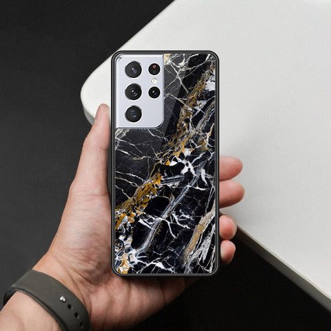 Samsung Galaxy S21 Ultra 5G Cover - Black Marble Series  - HQ Ultra Shine Premium Infinity Glass Soft Silicon Borders Case