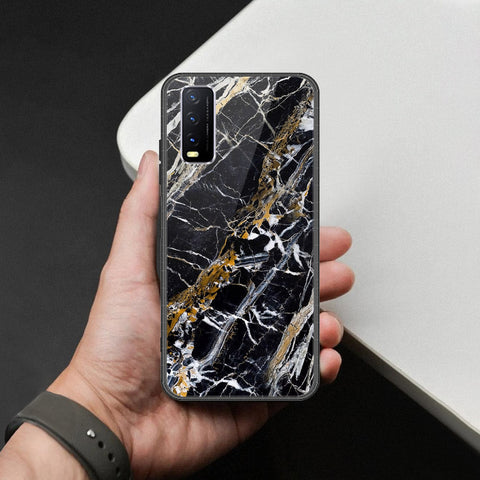 Vivo Y20s Cover - Black Marble Series  - HQ Ultra Shine Premium Infinity Glass Soft Silicon Borders Case