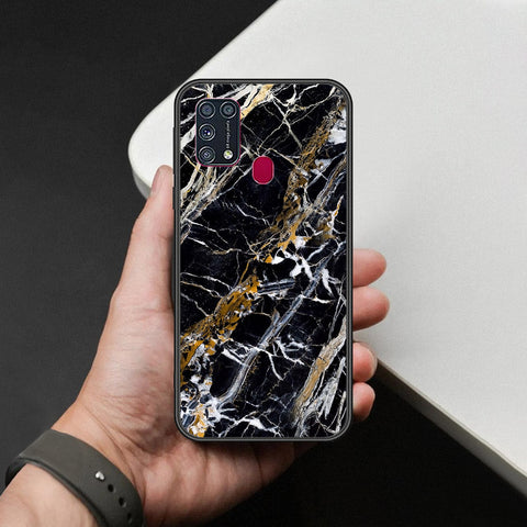 Samsung Galaxy M21s Cover - Black Marble Series  - HQ Ultra Shine Premium Infinity Glass Soft Silicon Borders Case