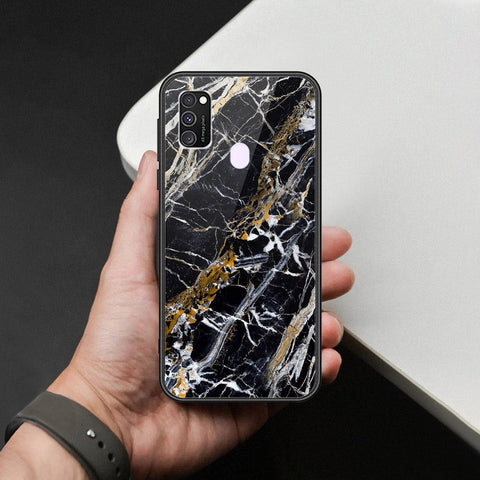 Samsung Galaxy M21 Cover - Black Marble Series  - HQ Ultra Shine Premium Infinity Glass Soft Silicon Borders Case