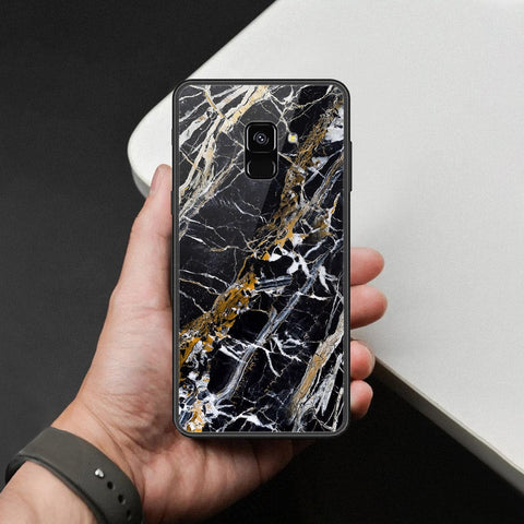 Samsung Galaxy A8 2018 Cover - Black Marble Series  - HQ Ultra Shine Premium Infinity Glass Soft Silicon Borders Case