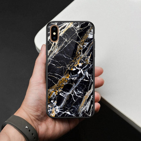 iPhone XS Max - Black Marble Series  - HQ Ultra Shine Premium Infinity Glass Soft Silicon Borders Case