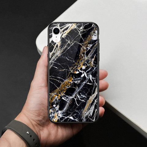 iPhone XR - Black Marble Series  - HQ Ultra Shine Premium Infinity Glass Soft Silicon Borders Case